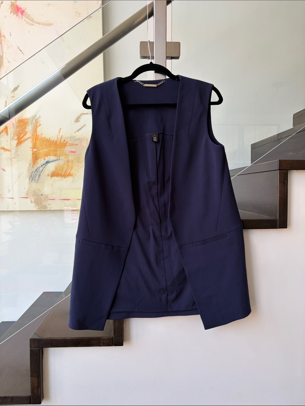 White | Black Navy Blue Open Front Women's Vest